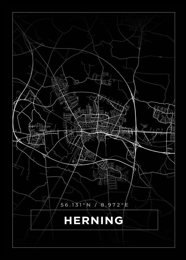 Kort - Herning - Sort Plakat