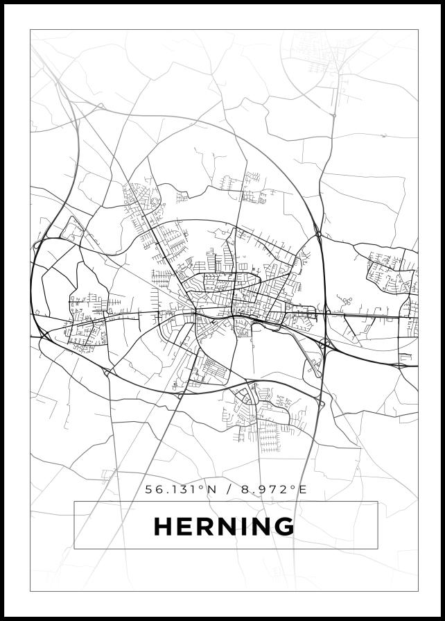 Kort - Herning - Hvid Plakat