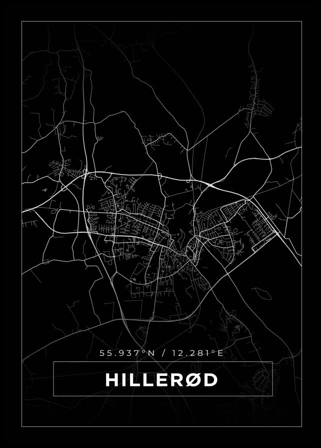 Kort - Hillerød - Sort Plakat