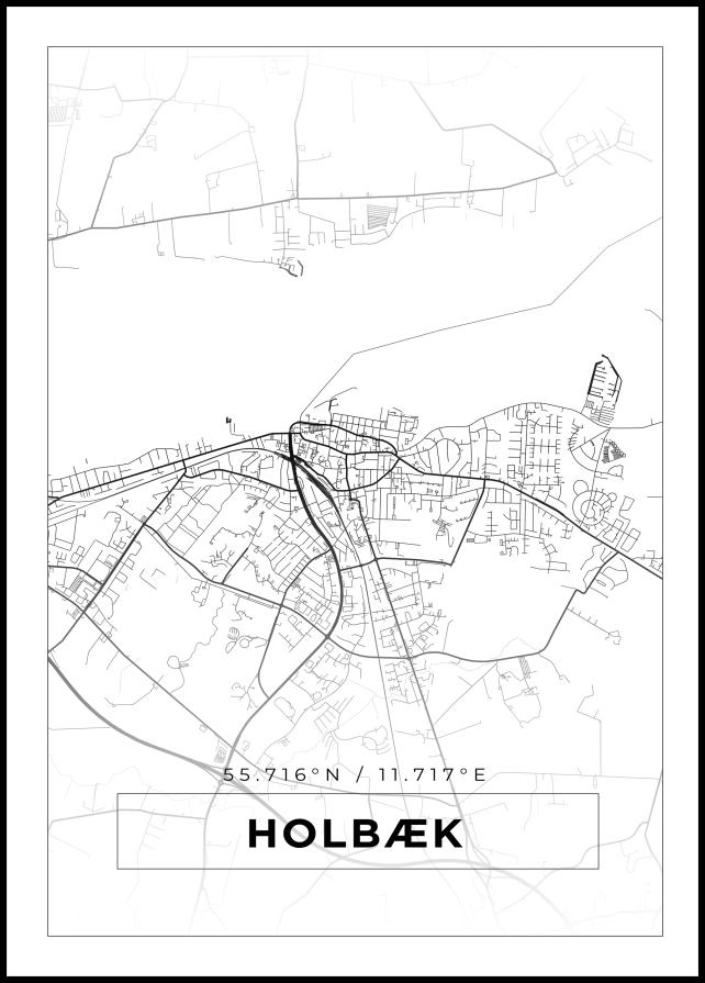 Kort - Holbæk - Hvid Plakat