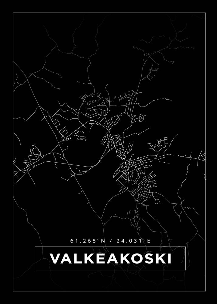 Kort - Valkeakoski - Sort Plakat