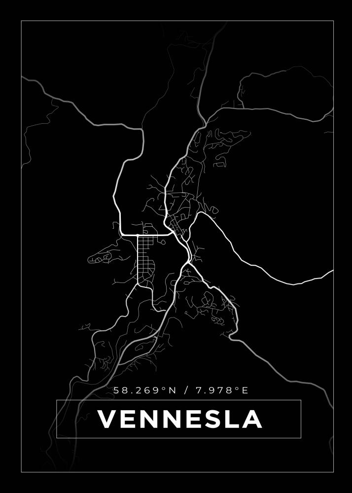 Kort - Vennesla - Sort Plakat