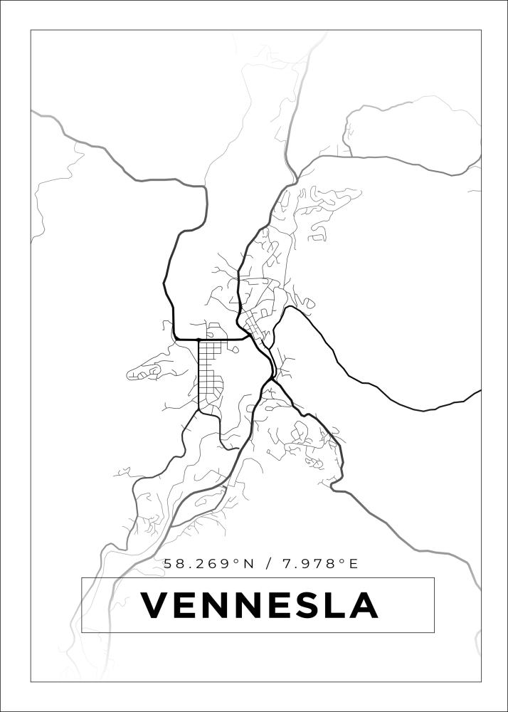 Kort - Vennesla - Hvid Plakat