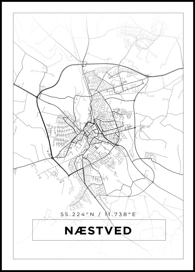 Kort - Næstved - Hvid Plakat