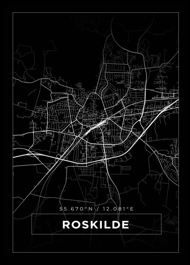 Kort - Roskilde - Sort Plakat