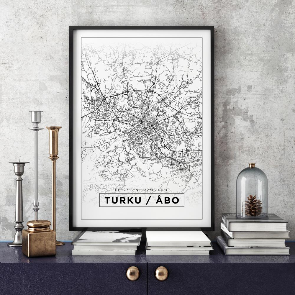 Kort - Turku / Åbo - Hvid Plakat