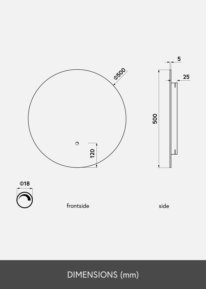 KAILA Spejl LED 50 cm Ø