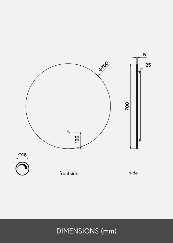 KAILA Spejl LED 70 cm Ø