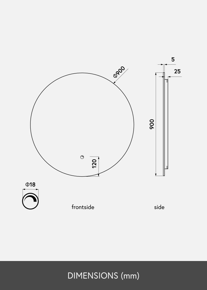 KAILA Spejl LED 90 cm Ø