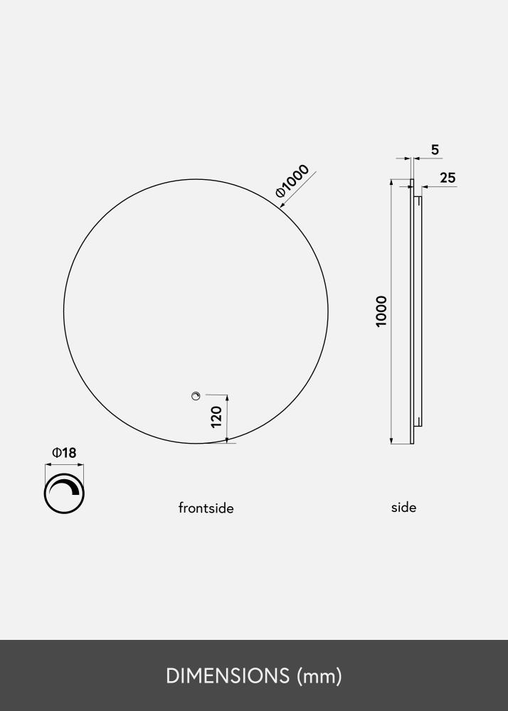 KAILA Spejl LED 100 cm Ø