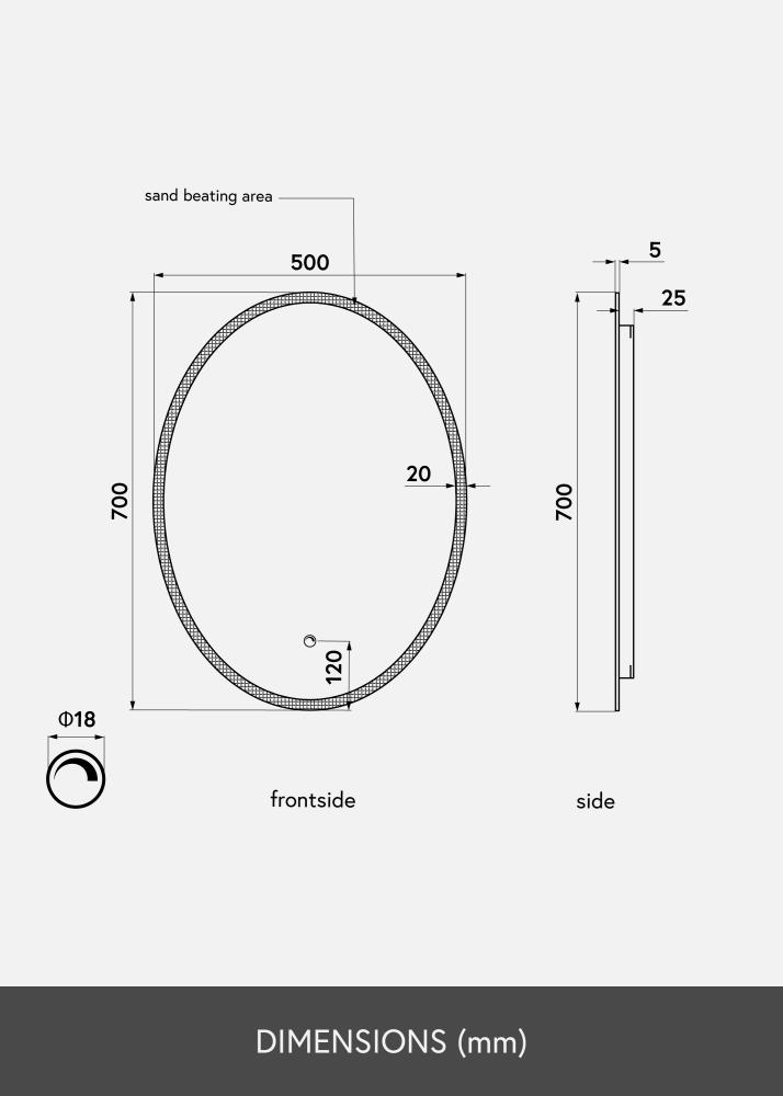 KAILA Spejl Oval LED 50x70 cm