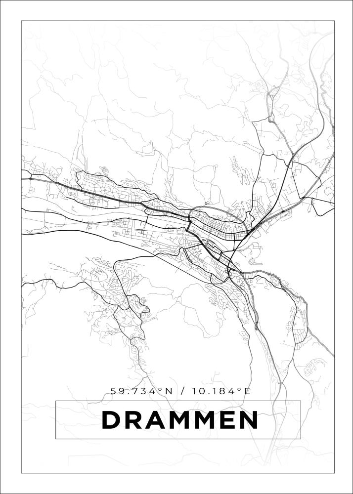 Kort - Drammen - Hvid Plakat