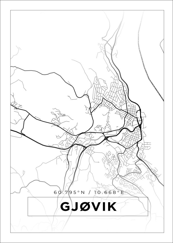 Kort - Gjøvik - Hvid Plakat