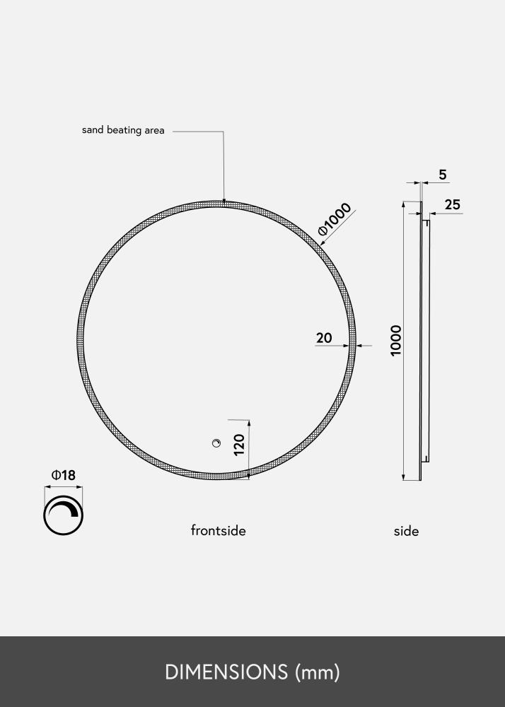 KAILA Spejl Frost LED 100 cm Ø