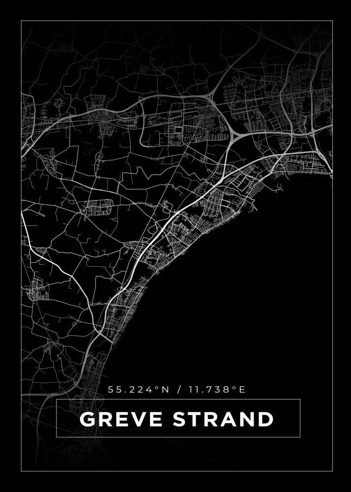 Kort - Greve Strand - Sort Plakat