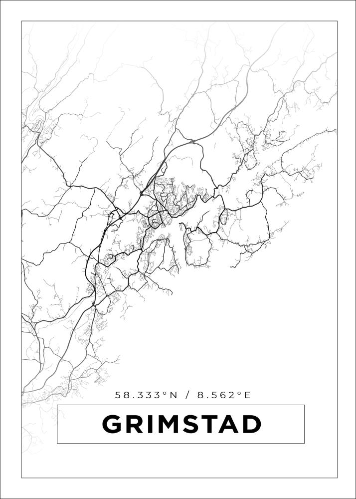 Kort - Grimstad - Hvid Plakat