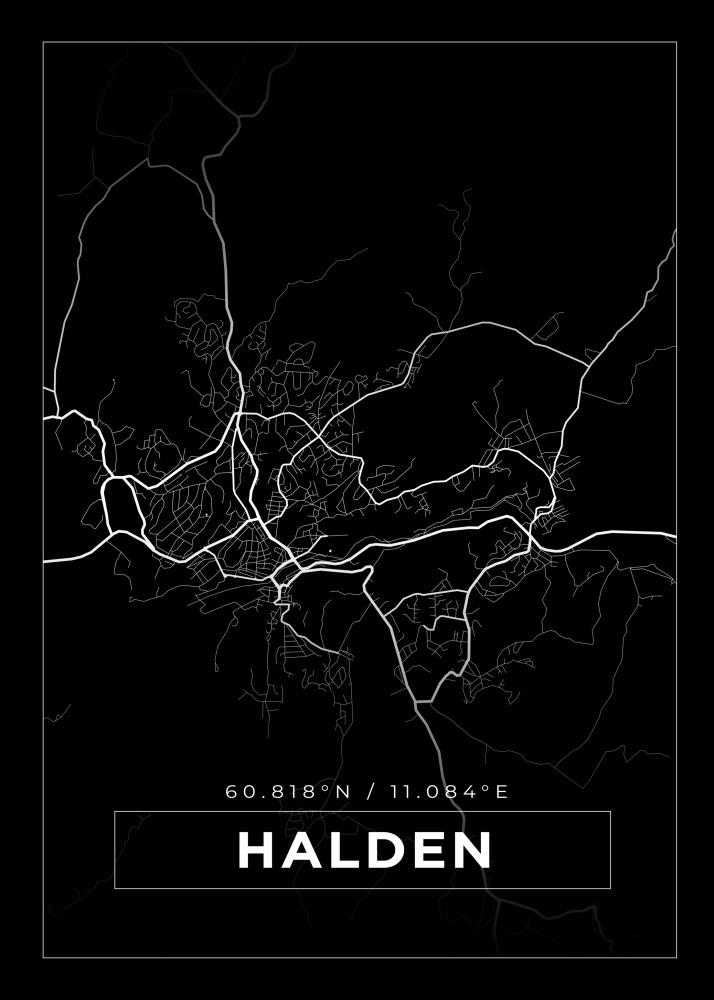 Kort - Halden - Sort Plakat