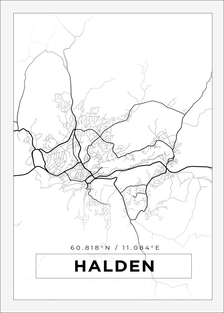 Kort - Halden - Hvid Plakat