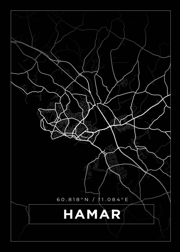 Kort - Hamar - Sort Plakat