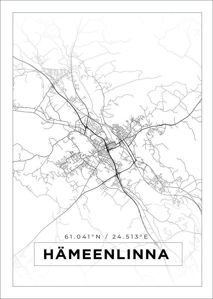 Kort - Hämeenlinna - Hvid Plakat