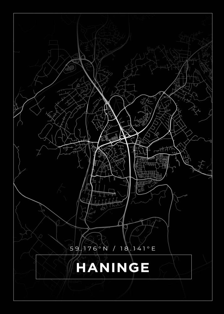 Kort - Haninge - Sort Plakat