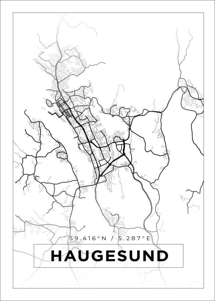 Kort - Haugesund - Hvid Plakat