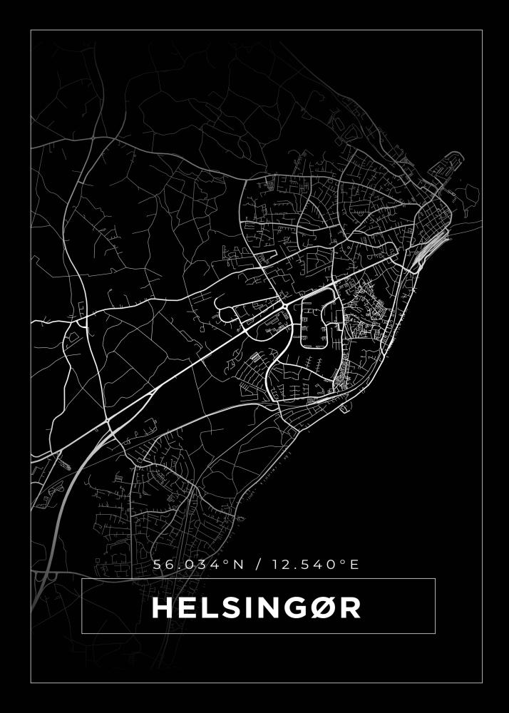 Kort - Helsingør - Sort Plakat