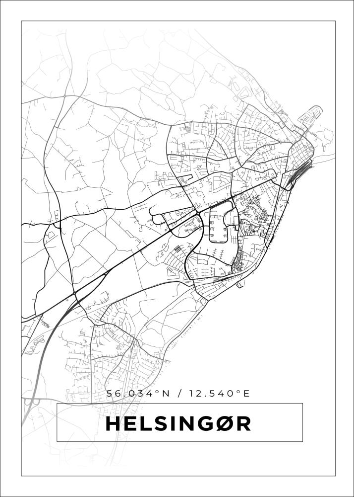 Kort - Helsingør - Hvid Plakat