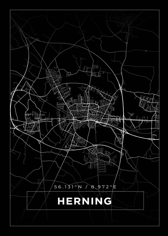 Kort - Herning - Sort Plakat