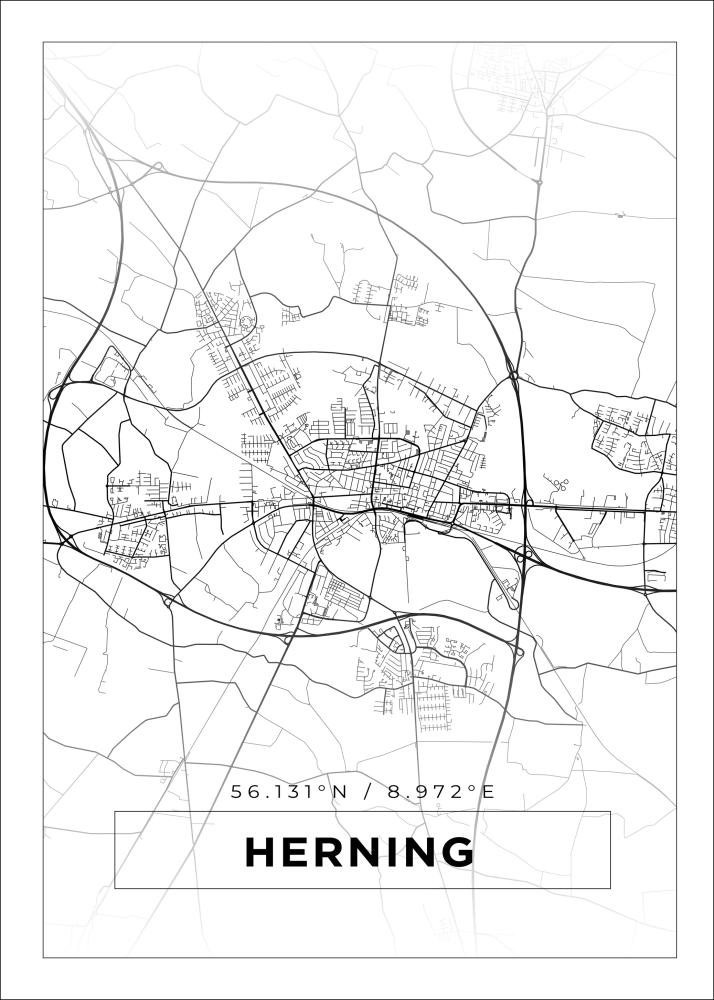 Kort - Herning - Hvid Plakat