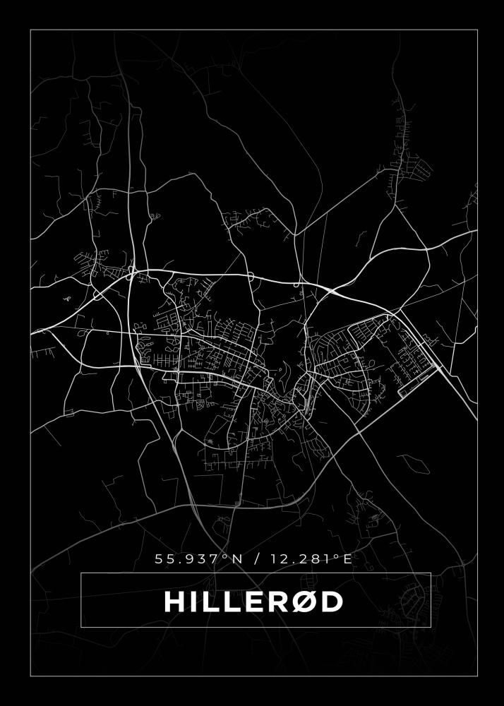 Kort - Hillerød - Sort Plakat