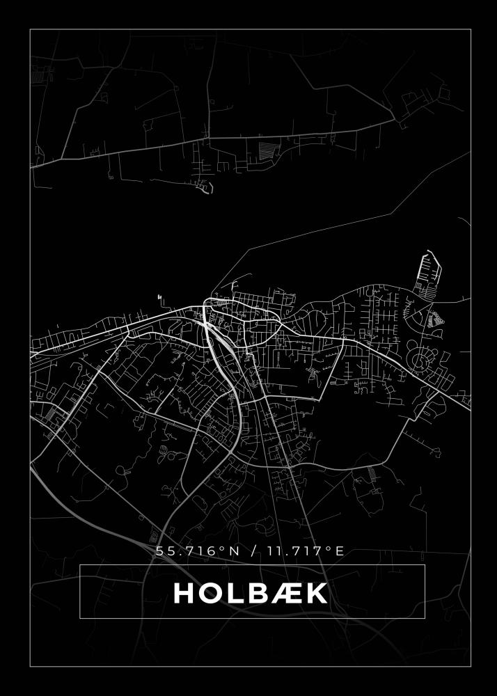 Kort - Holbæk - Sort Plakat