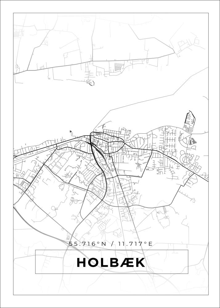 Kort - Holbæk - Hvid Plakat