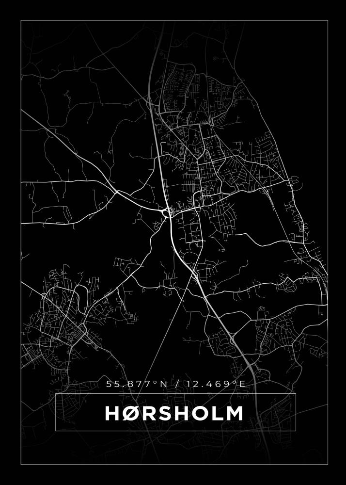 Kort - Hørsholm - Sort Plakat