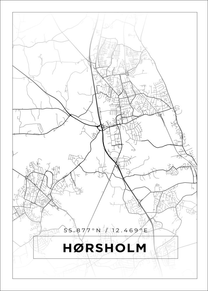 Kort - Hørsholm - Hvid Plakat