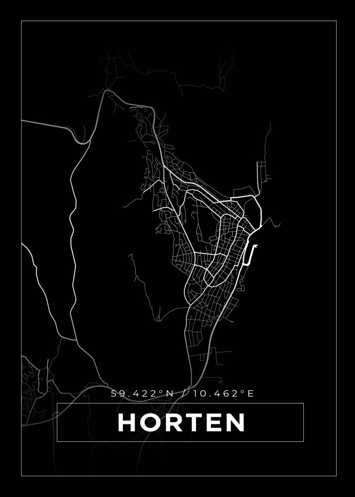 Kort - Horten - Sort Plakat