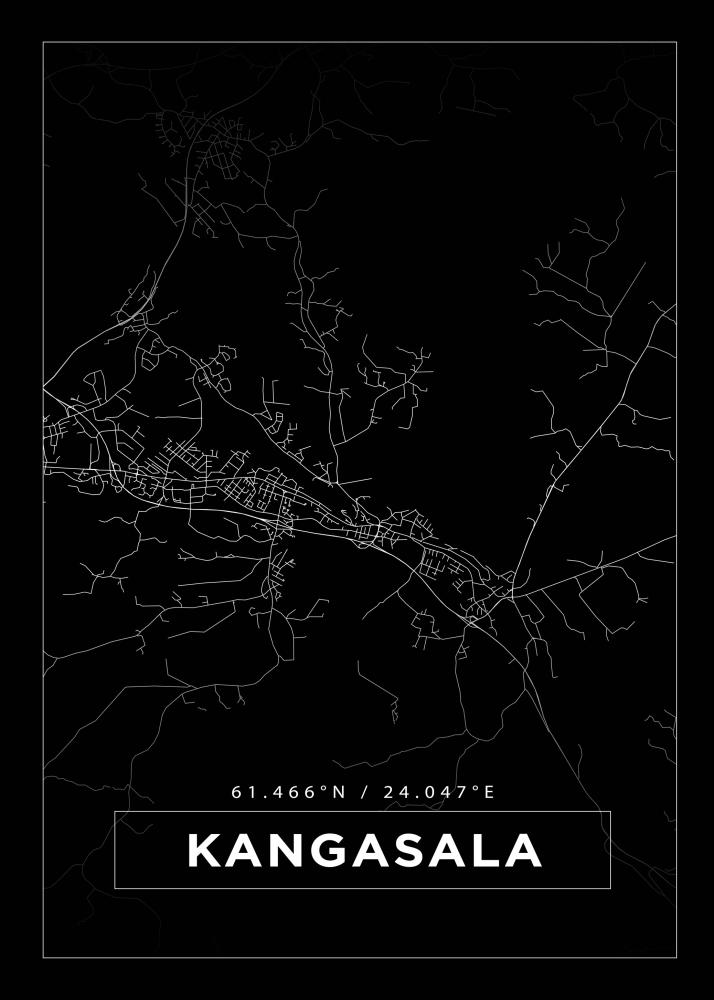 Kort - Kangasala - Sort Plakat