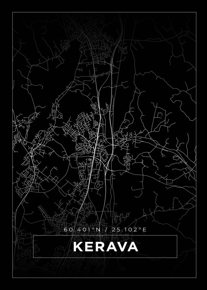 Kort - Kerava - Sort Plakat