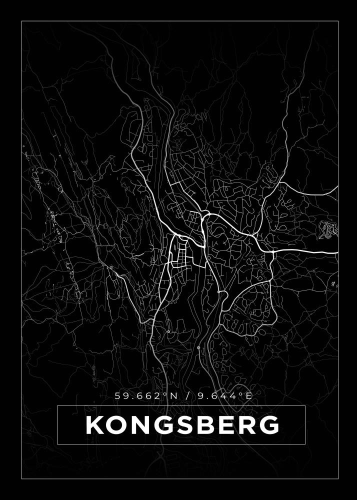 Kort - Kongsberg - Sort Plakat