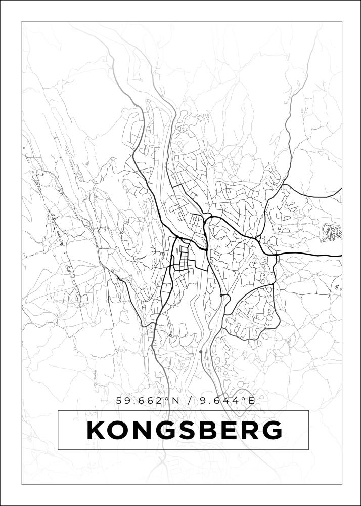 Kort - Kongsberg - Hvid Plakat