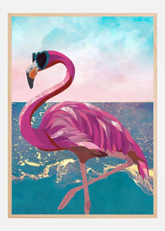 Flamingo goes to the beach Plakat