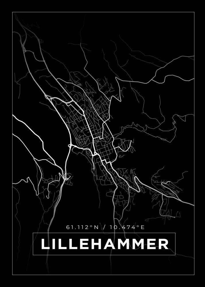 Kort - Lillehammer - Sort Plakat