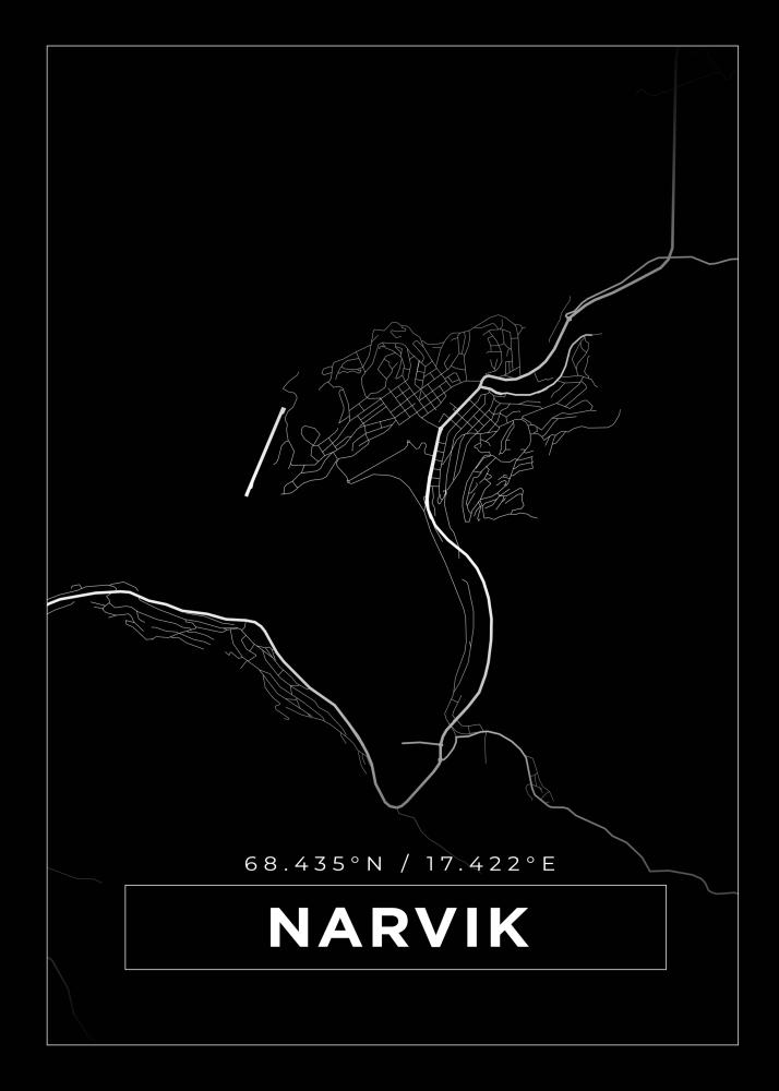 Kort - Narvik - Sort Plakat