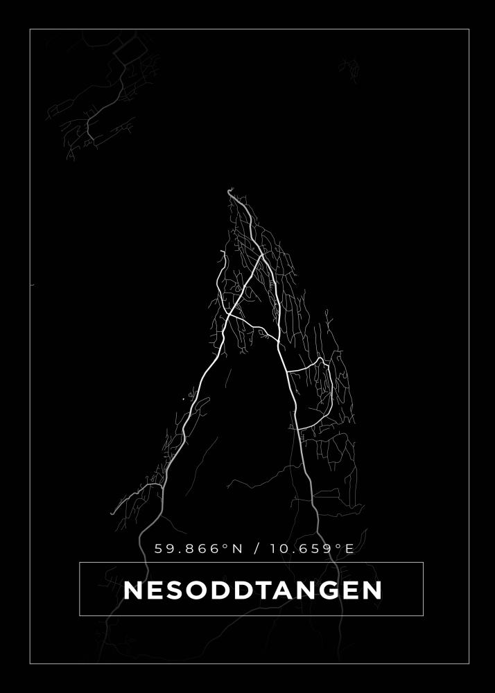 Kort - Nesoddtangen - Sort Plakat