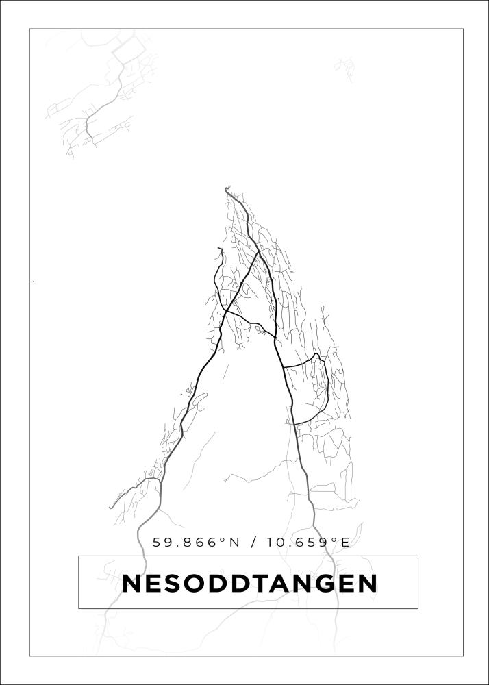 Kort - Nesoddtangen - Hvid Plakat