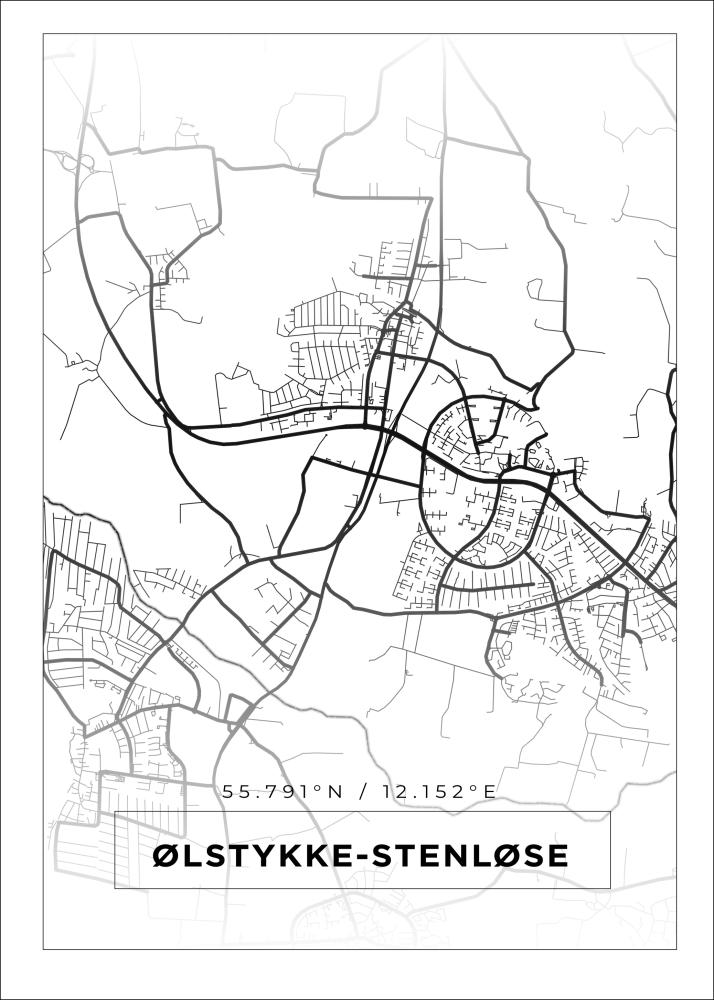 Kort - Ølstykke-Stenløse - Hvid Plakat