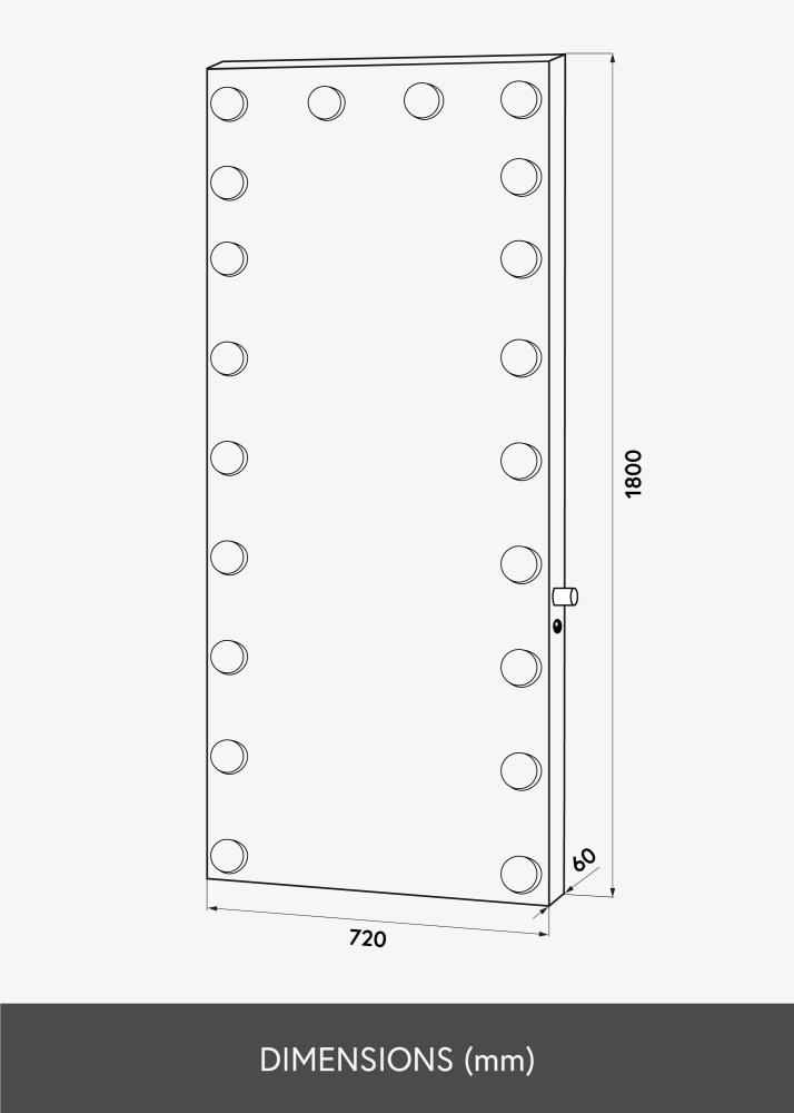 KAILA Makeupspejl Hollywood Edge 20 E27 Sort 72x180 cm