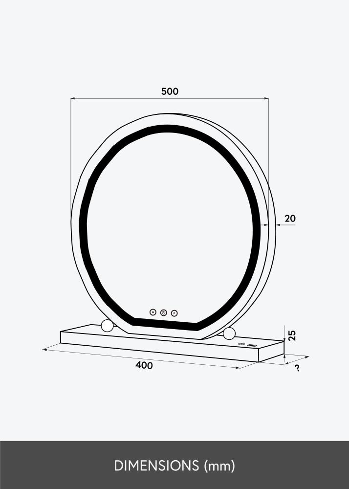 KAILA Makeupspejl Round LED Sort 50 cm Ø