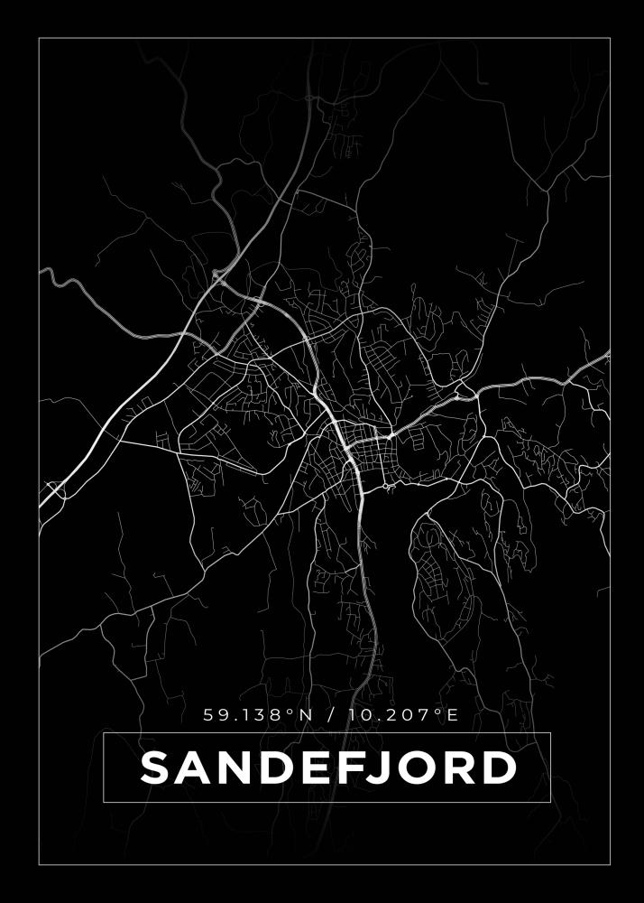 Kort - Sandefjord - Sort Plakat