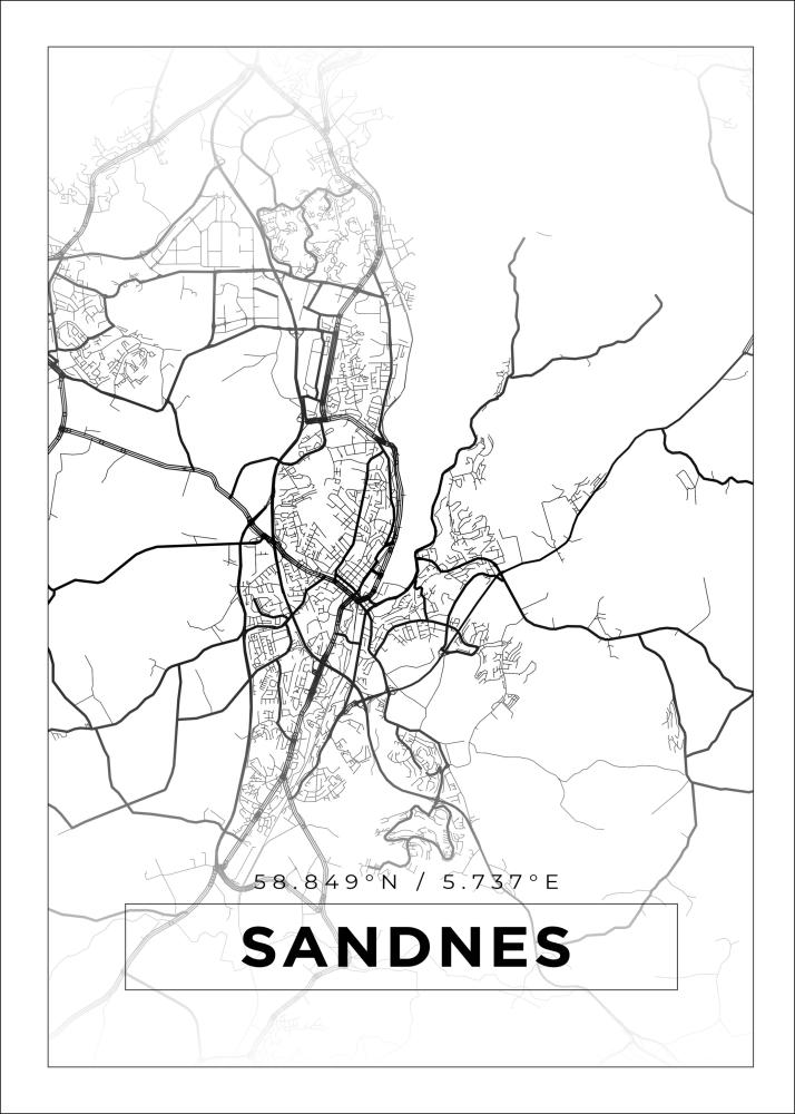 Kort - Sandnes - Hvid Plakat